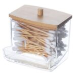 Estuche cosmético de acrílico para almacenamiento de joyas, organizador de hisopos de algodón con fugas, Bamboo Lid
