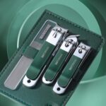 4 unids/set de cuchillos para uñas de acero inoxidable, bolsa giratoria portátil para el hogar, herramienta para cortar uñas, Dark Green