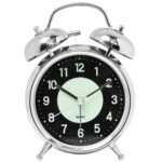 Reloj despertador con campana y anillo de Metal galvanizado de 4,5 pulgadas, reloj de cuarzo con luz nocturna?, Luminous Black