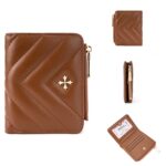Baellerry N2401 Cartera corta de cuero PU con múltiples ranuras para tarjetas Monedero con cremallera y flores cruzadas