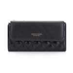 Baellerry N2403 Cartera larga para mujer con múltiples ranuras para tarjetas Bolso de mano triple de gran capacidad, Black