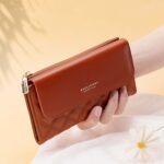 Baellerry N2403 Cartera larga para mujer con múltiples ranuras para tarjetas Bolso de mano triple de gran capacidad, Brown - Imagen 8