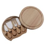 4 unids/set caja redonda de roble cuchillo para queso espátula herramientas para queso de acero inoxidable cubiertos, Steel Color