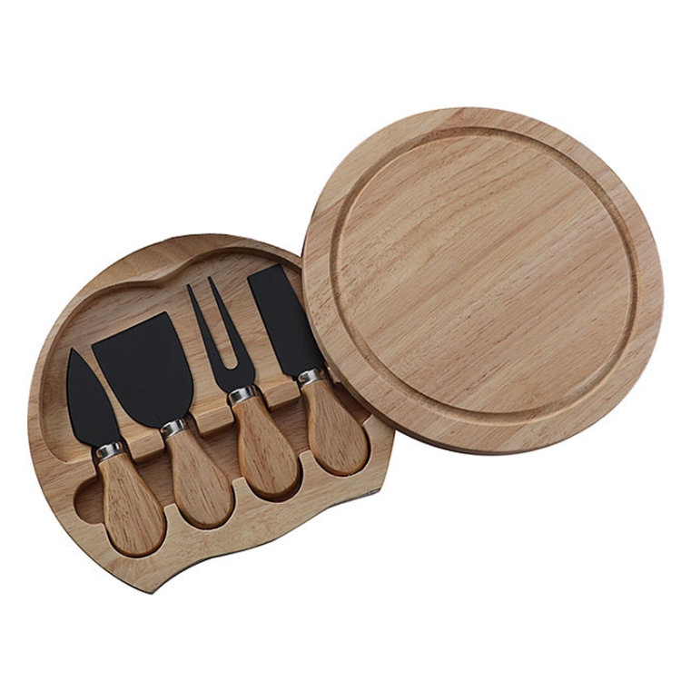 TBD0604363202.jpg 4 unids/set caja redonda de roble cuchillo para queso espátula herramientas para queso de acero inoxidable cubiertos, Black - Imagen 1