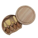 4 unids/set caja redonda de roble cuchillo para queso espátula herramientas para queso de acero inoxidable cubiertos, Gold