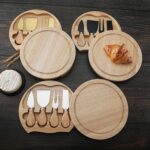 4 unids/set caja redonda de roble cuchillo para queso espátula herramientas para queso de acero inoxidable cubiertos, Steel Color - Imagen 2