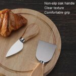 4 unids/set caja redonda de roble cuchillo para queso espátula herramientas para queso de acero inoxidable cubiertos, Black - Imagen 4