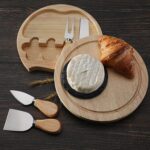 4 unids/set caja redonda de roble cuchillo para queso espátula herramientas para queso de acero inoxidable cubiertos, Gold - Imagen 5