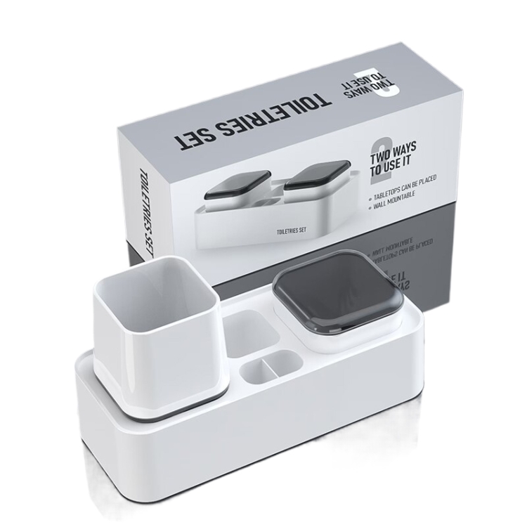 TBD0604383901A.jpg Estante para cepillos de dientes de hotel con soporte de pasta de dientes montado en la pared de escritorio de doble taza - Imagen 1