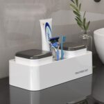 Estante para cepillos de dientes de hotel con soporte de pasta de dientes montado en la pared de escritorio de doble taza - Imagen 2