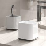 Estante para cepillos de dientes de hotel con soporte de pasta de dientes montado en la pared de escritorio de doble taza - Imagen 8