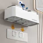 Estante para cepillos de dientes de hotel con soporte de pasta de dientes montado en la pared de escritorio de doble taza - Imagen 9
