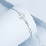 Pulsera de mujer cruzada de doble capa chapada en platino de plata esterlina S925, BSB161 - Imagen 2