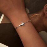 Pulsera de mujer cruzada de doble capa chapada en platino de plata esterlina S925, BSB161 - Imagen 5