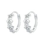 Pendientes de mujer con estrella de cinco puntas brillantes chapados en platino de plata de ley S925, BSE979