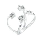 Anillo ajustable abierto de circonita brillante de doble capa de plata de ley S925, BSR531-E