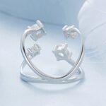Anillo ajustable abierto de circonita brillante de doble capa de plata de ley S925, BSR531-E - Imagen 3