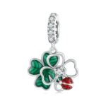 Colgante DIY de mariquita y trébol de cuatro hojas de la suerte de plata de ley S925, SCC2723