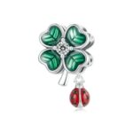 Cuentas DIY de plata de ley S925 con mariquita de siete estrellas y trébol de cuatro hojas de la suerte