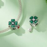 Cuentas DIY de plata de ley S925 con mariquita de siete estrellas y trébol de cuatro hojas de la suerte - Imagen 3