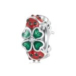 Cuentas DIY de trébol de la suerte de mariquita de silicona con circonita de plata esterlina S925