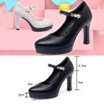 Zapatos de tacón alto para mujer, cómodos, con temperamento de tacón pequeño, plataforma impermeable, zapatos con una hebilla, 36 - Imagen 2