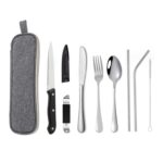 Juego de cubiertos portátil de acero inoxidable, herramienta para pícnic al aire libre, cuchillo y tenedor con bolsa de almacenamiento, C Model Silver