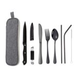 Juego de cubiertos portátil de acero inoxidable, herramienta para pícnic al aire libre, cuchillo y tenedor con bolsa de almacenamiento, C Model Black
