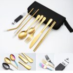 Juego de cubiertos portátil de acero inoxidable, herramienta para pícnic al aire libre, cuchillo y tenedor con bolsa de almacenamiento, C Model Black - Imagen 2