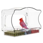 Comedero para pájaros con ventana transparente y ventosas resistentes, apto para pájaros silvestres y carboneros, Rectangular