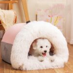 Casa para mascotas con diseño de asa empalmada, cálida casa de peluche para perros y gatos, L