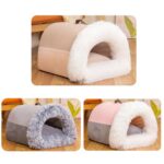 Casa para mascotas con diseño de asa empalmada, cálida casa de peluche para perros y gatos, L - Imagen 2