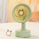 Student USB Small Desktop Fan Replaceable Animal Ears Multi-Speed Lithium Battery Mute Fan, Green Bear