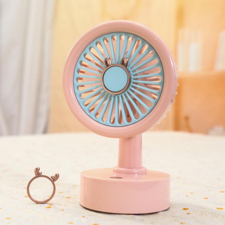 TBD0606009106.jpg Student USB Small Desktop Fan Replaceable Animal Ears Multi-Speed Lithium Battery Mute Fan, Beige Deer - Imagen 1