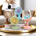 Student USB Small Desktop Fan Replaceable Animal Ears Multi-Speed Lithium Battery Mute Fan, Pink Bear - Imagen 2