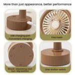 Student USB Small Desktop Fan Replaceable Animal Ears Multi-Speed Lithium Battery Mute Fan, Beige Bear - Imagen 4
