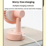 Student USB Small Desktop Fan Replaceable Animal Ears Multi-Speed Lithium Battery Mute Fan, Pink Bear - Imagen 8