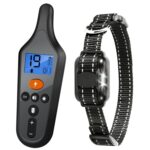 Dispositivo de entrenamiento para perros con control remoto y collar de descarga eléctrica.
