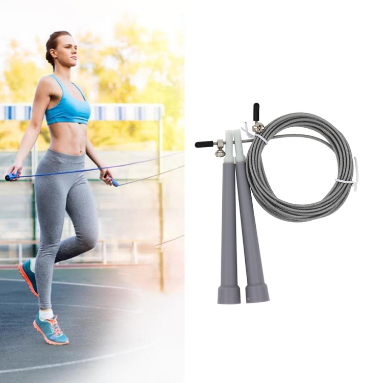 TBD052570301D.jpg Cuerda de saltar ajustable para saltar con alambre de acero, longitud: 3 m, Steel Wire Jump Rope (Grey) - Imagen 1