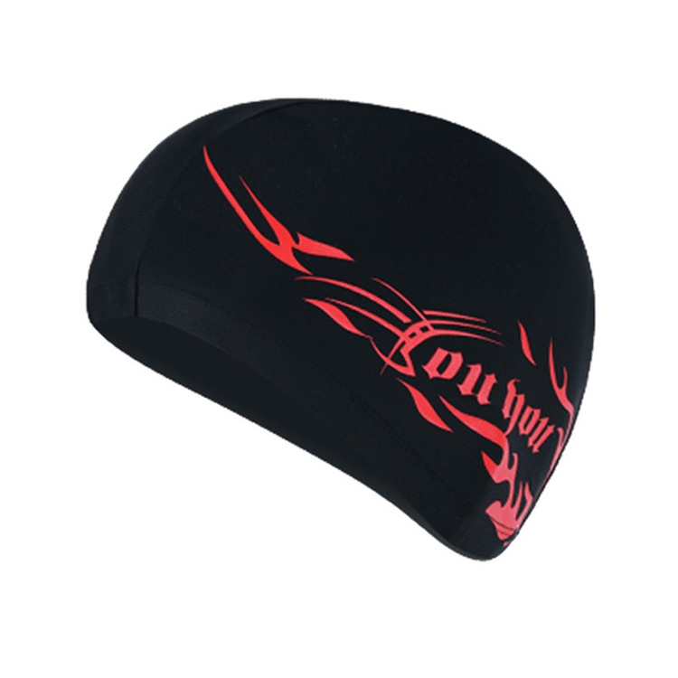 TBD052996601D.jpg Gorro de natación unisex de spandex transpirable, Spandex Swimming Cap(Blue Fire on Red) - Imagen 1