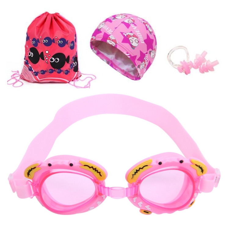TBD053042801B.jpg Gafas de natación de silicona 4 en 1 con diseño de cangrejo pequeño, impermeables y antivaho, gorro de natación con estampado impreso, tapones para los oídos con clip para la nariz y bolsa de almacenamiento, juego de equipo de natación para niños... - Imagen 1