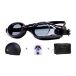 JIEHU JH8102 4 en 1 Mujeres HD Transparente Antivaho Gafas de natación impermeables Conjunto de gorro de natación, JIEHU JH8102 (Black)