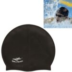 Gorro de natación de silicona impermeable de color sólido para adultos, Silicone Swimming Cap(Black)