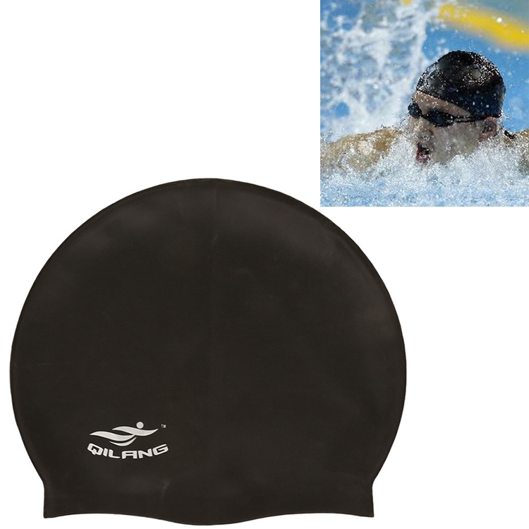TBD053052901D.jpg Gorro de natación de silicona impermeable de color sólido para adultos, Silicone Swimming Cap(Black) - Imagen 1