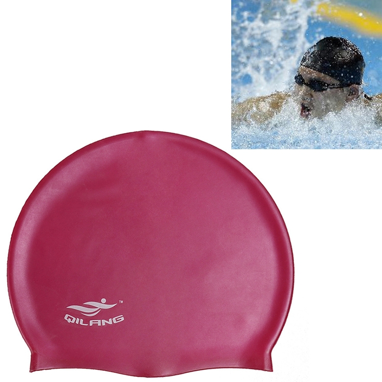 TBD053052901F.jpg Gorro de natación de silicona impermeable de color sólido para adultos, Silicone Swimming Cap(Wine Red) - Imagen 1