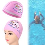 Gorro de natación para niños Gorro de natación elástico con estampado de delfines lindo PU, Children PU Swimming Cap (Pink) - Imagen 9