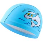 Gorro de natación para niños Gorro de natación elástico con estampado de delfines lindo PU, Children PU Swimming Cap (Sky Blue)