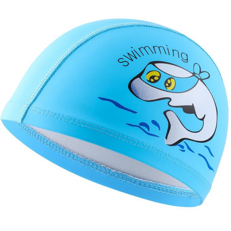 TBD053055801C.jpg Gorro de natación para niños Gorro de natación elástico con estampado de delfines lindo PU, Children PU Swimming Cap (Sky Blue) - Imagen 1