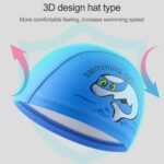 Gorro de natación para niños Gorro de natación elástico con estampado de delfines lindo PU, Children PU Swimming Cap (Sky Blue) - Imagen 6