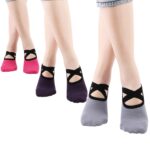 Un par de calcetines de yoga sin espalda con bordes en versión con correa cruzada para mujer Calcetines antideslizantes para barco, One Size - Imagen 6